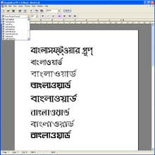 BanglaSoftware Group. BanglaWord  processor software screen grab: Demonstration with various fonts, all fonts in this demonstration were automatically converted by our applicaiton. We can convert between Lipi, Bashundora, Bornali as well as many other fonts that work with popular keyboard systems such as Bijoy, Proshika, Ekushy and more.  Note that not all fonts may be enabled yet though.